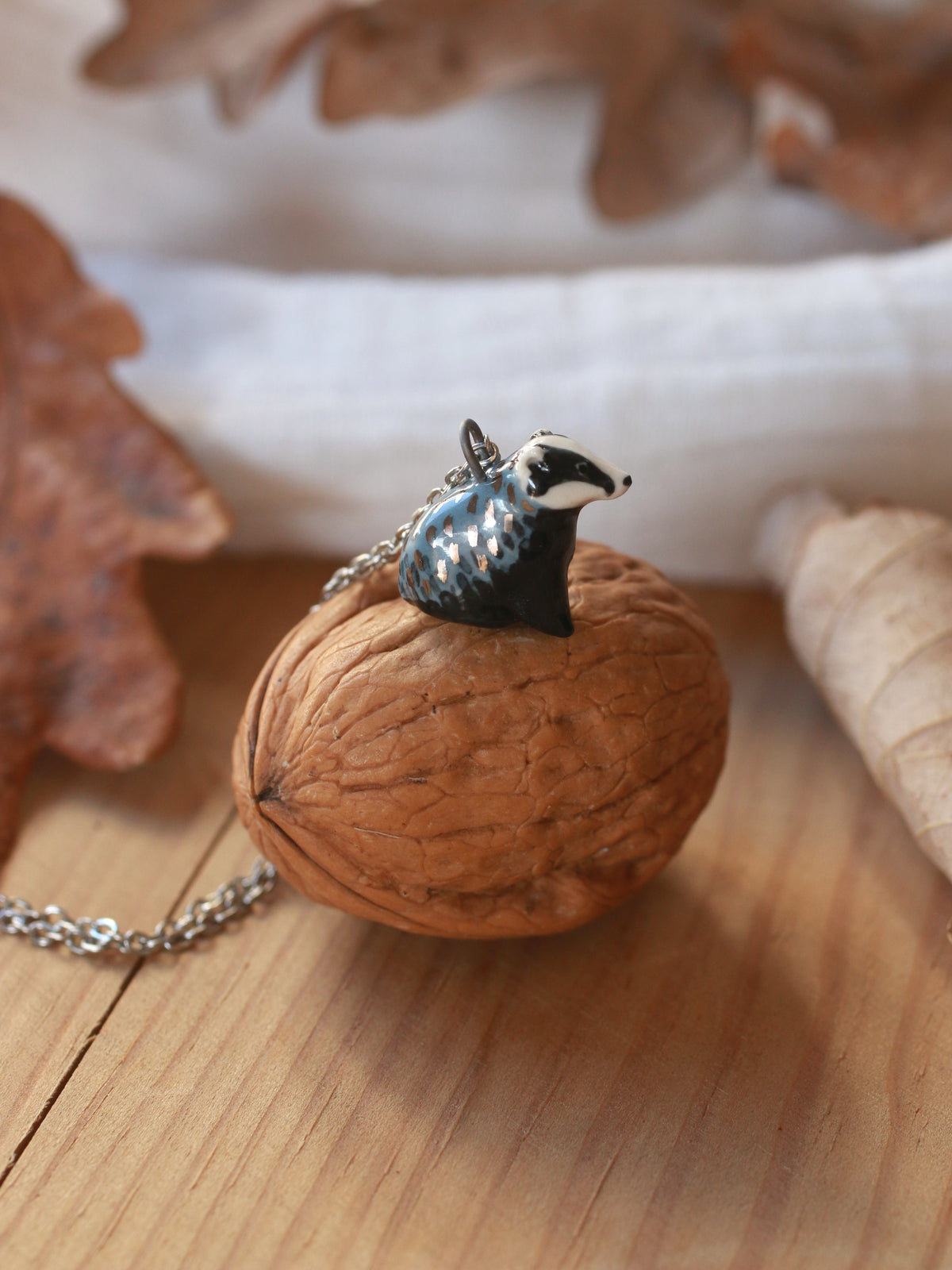 Badger necklace - walnut box