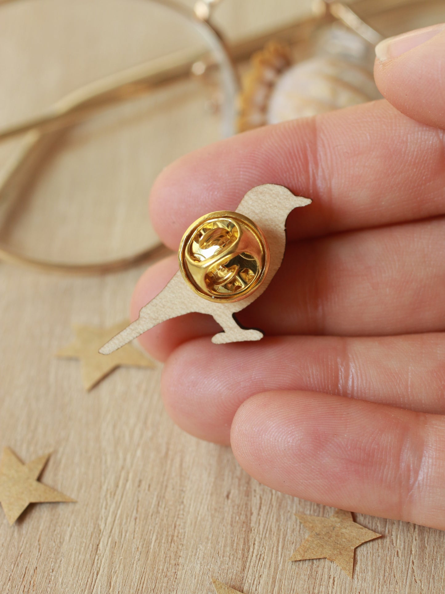 Jay pin - wooden bird brooch