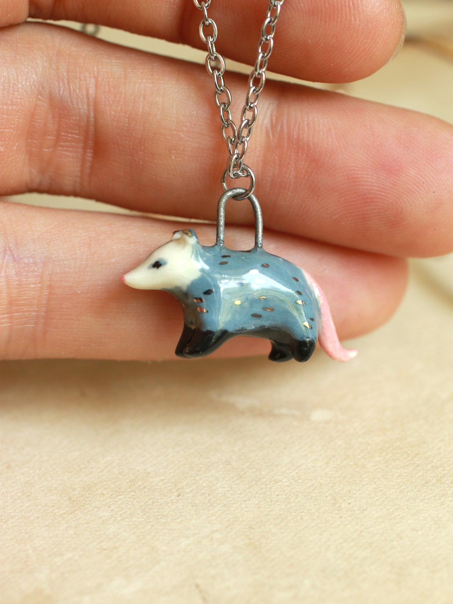 Opossum necklace - silver details