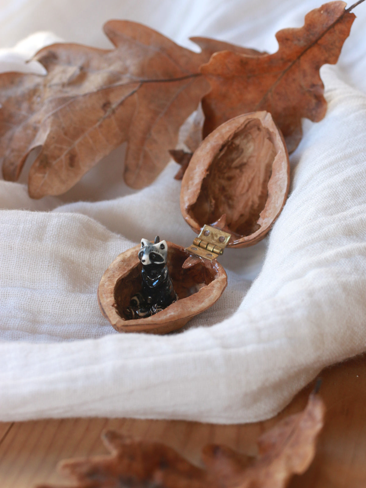 Raccoon necklace - nutshell box