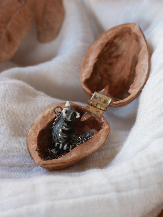 Raccoon necklace - nutshell box