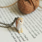 Barn owl necklace in a nutshell box