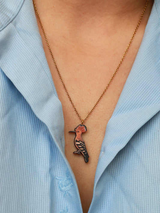 Hoopoe necklace - wooden bird pendant