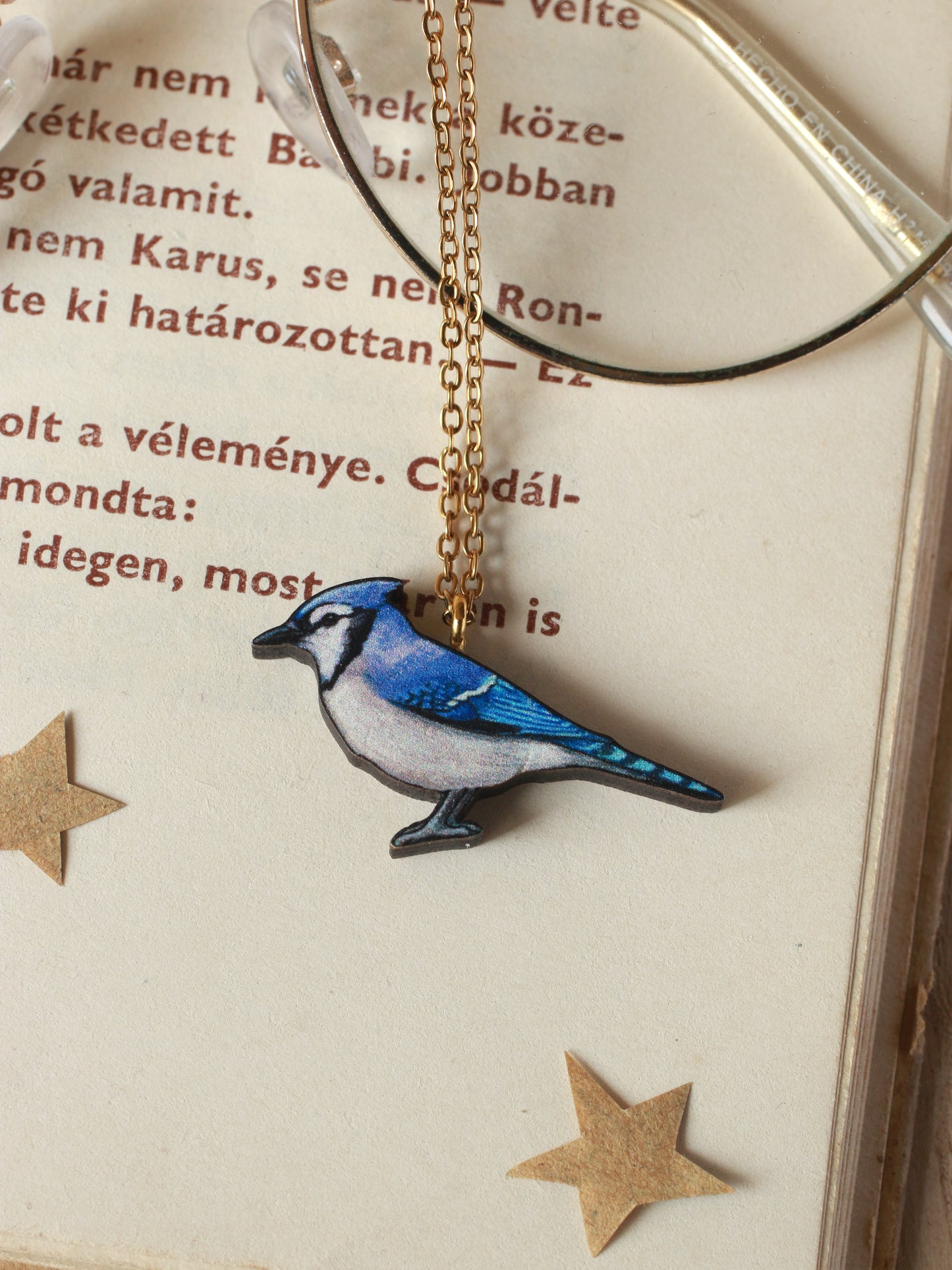 Blue jay necklace - wooden bird pendant