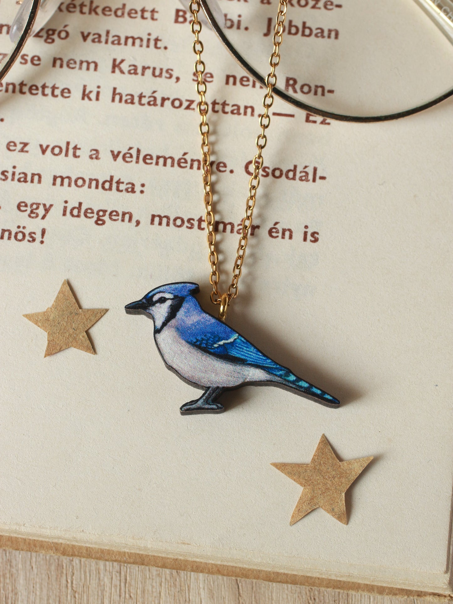 Blue jay necklace - wooden bird pendant