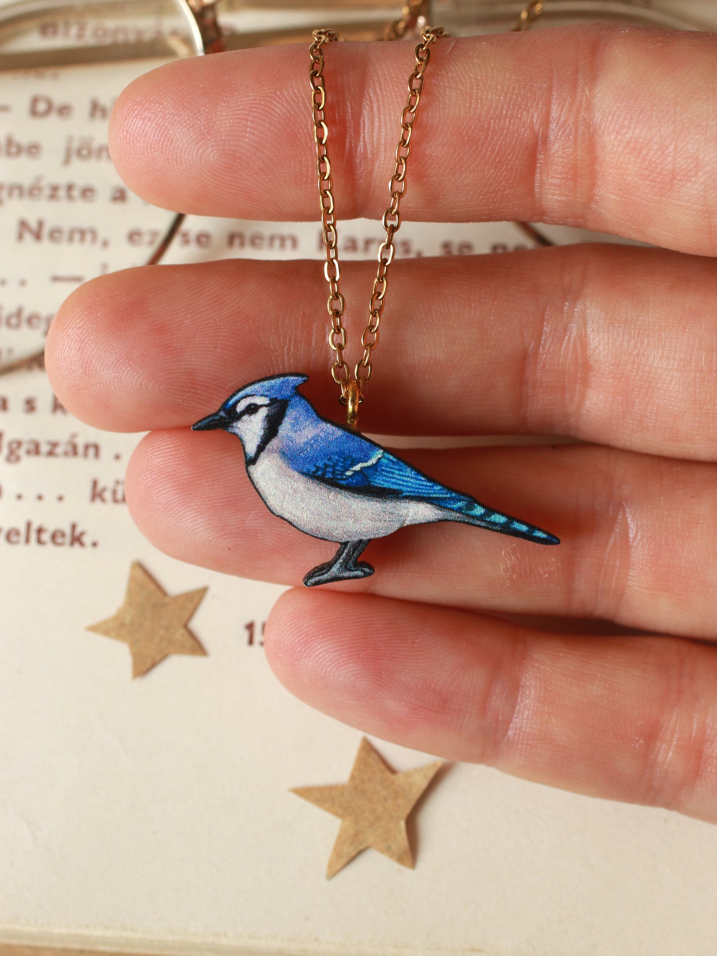 Blue jay necklace - wooden bird pendant