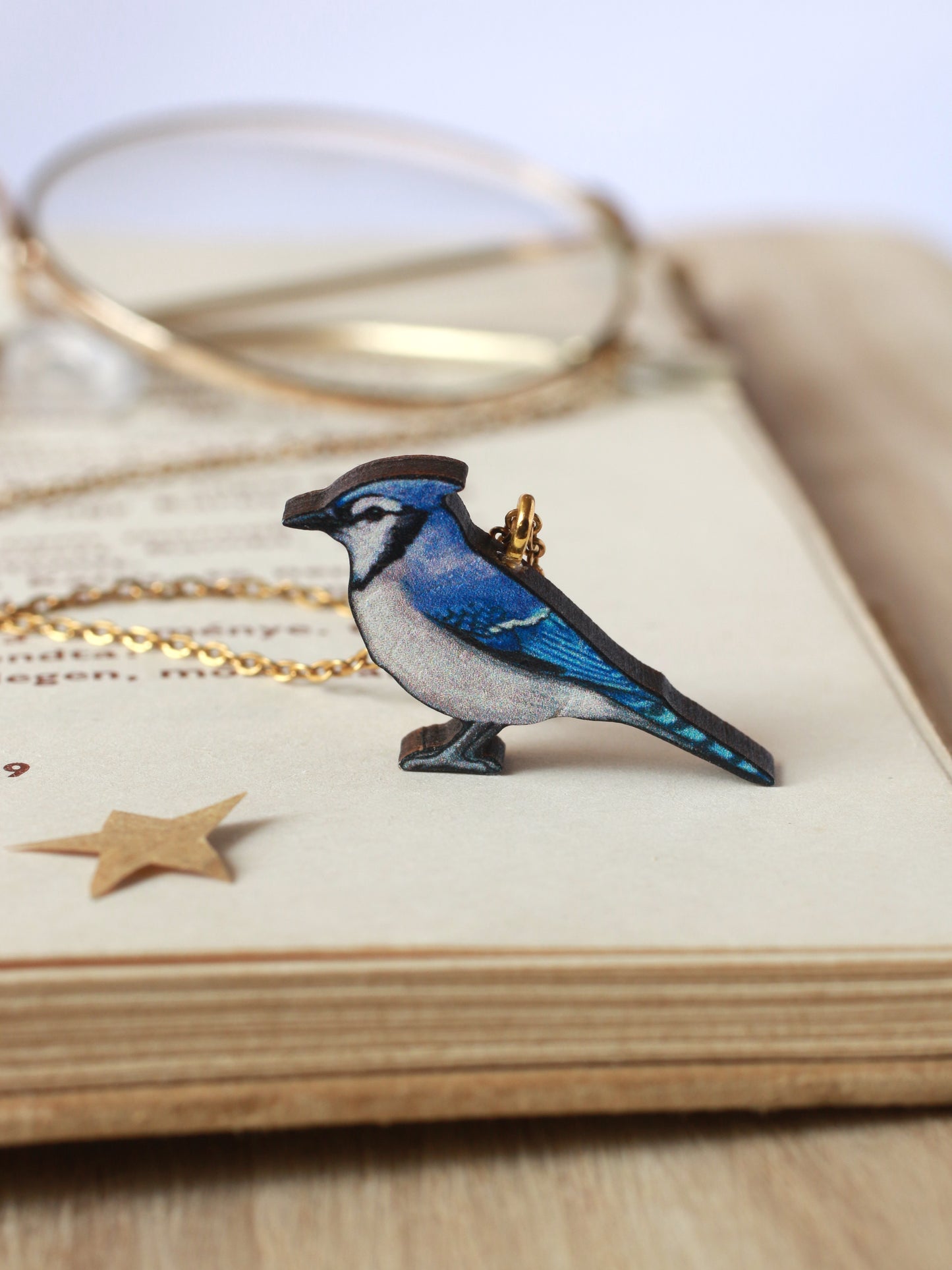 Blue jay necklace - wooden bird pendant
