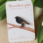 Black redstart pin - wooden bird brooch