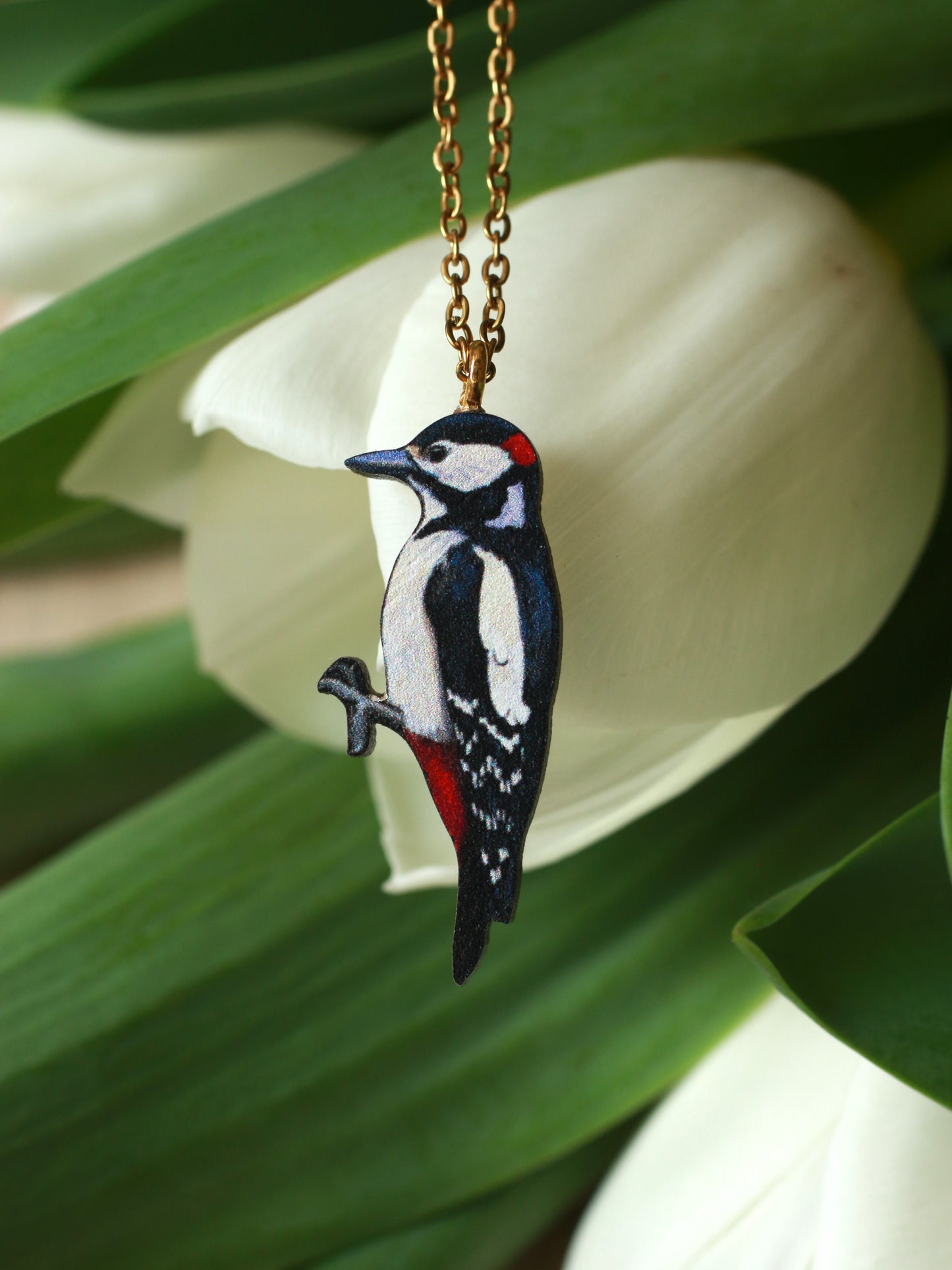 Woodpecker necklace - wooden bird pendant