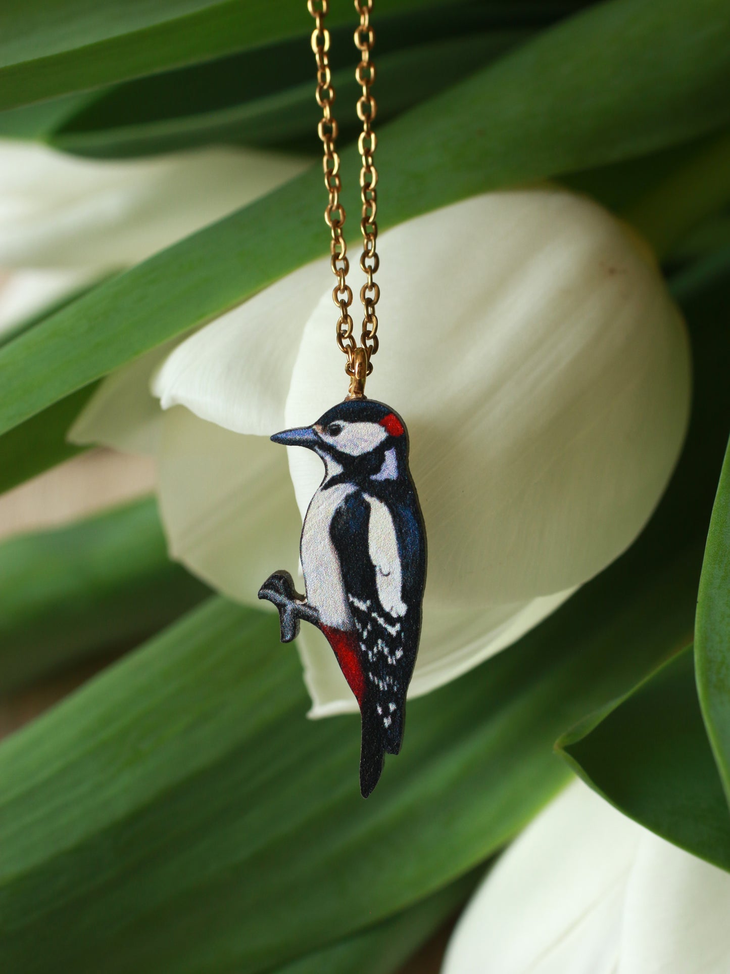 Woodpecker necklace - wooden bird pendant
