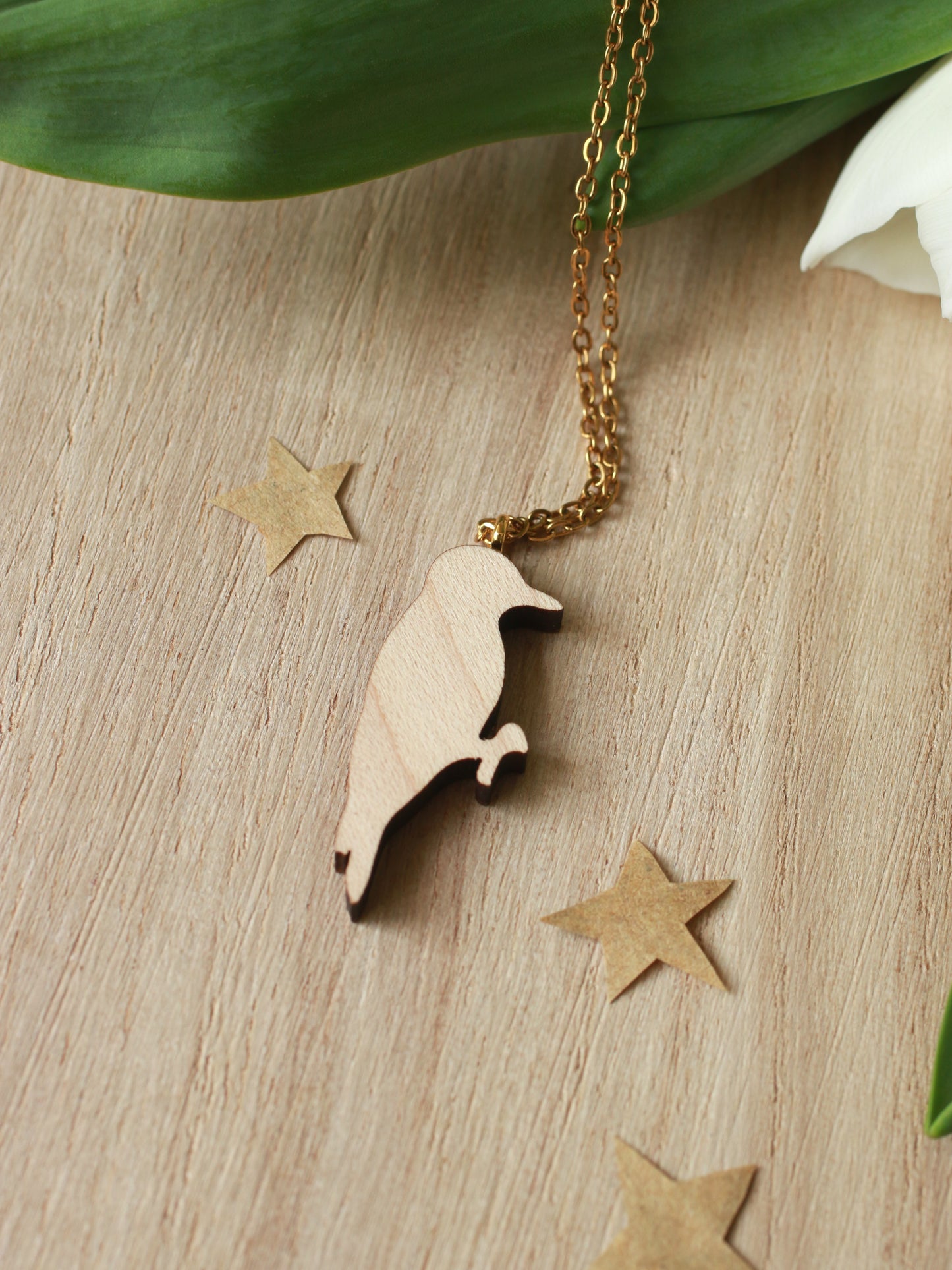 Woodpecker necklace - wooden bird pendant