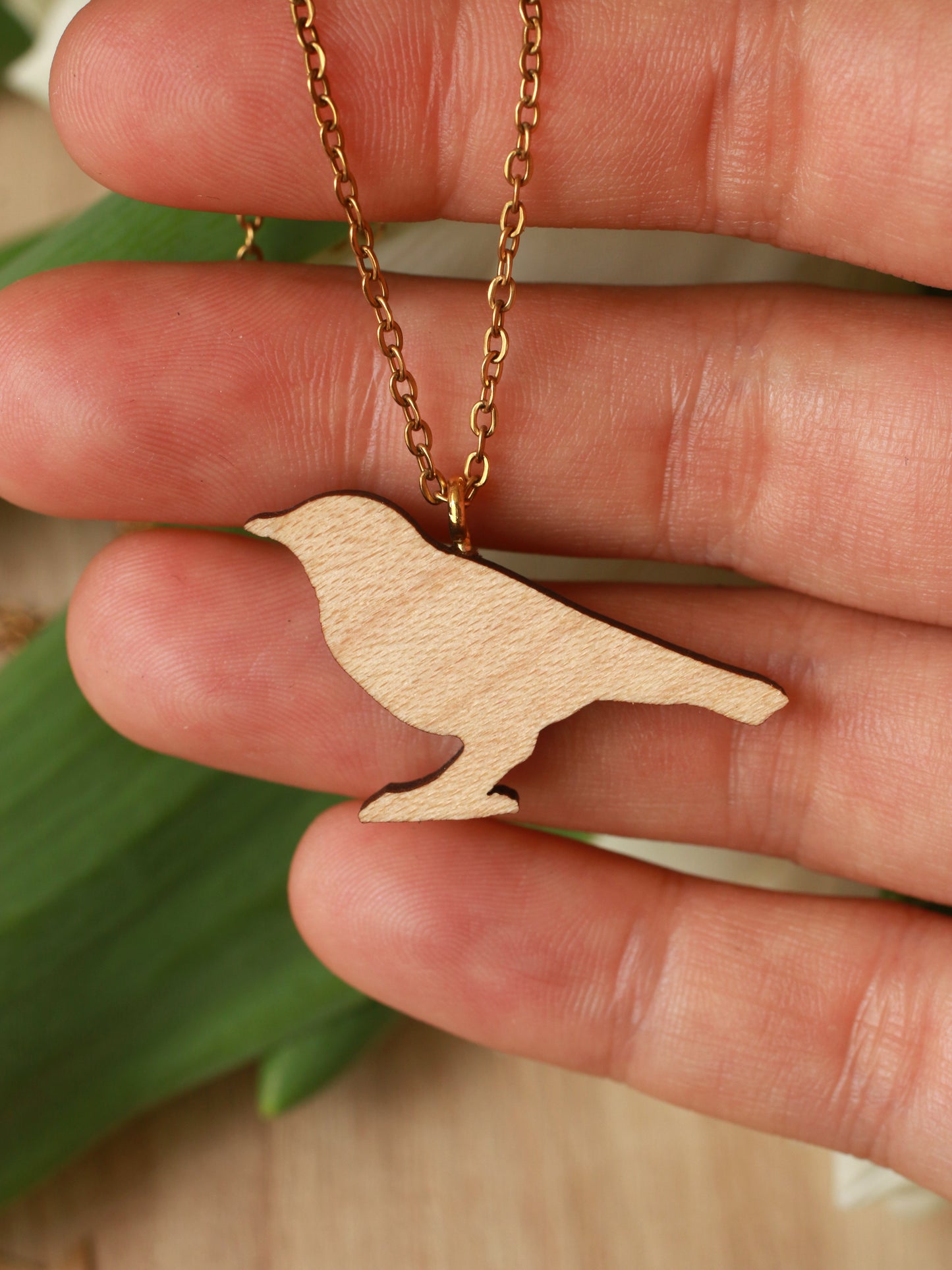 Nightingale necklace - wooden bird pendant