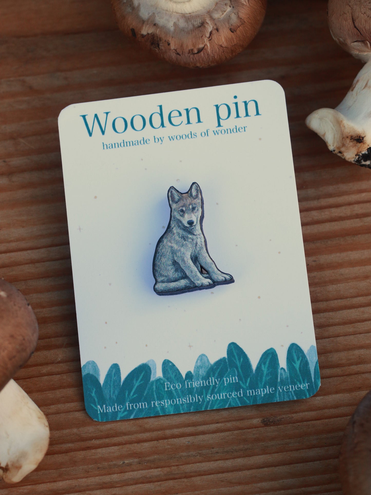 Wolf cub wooden pin