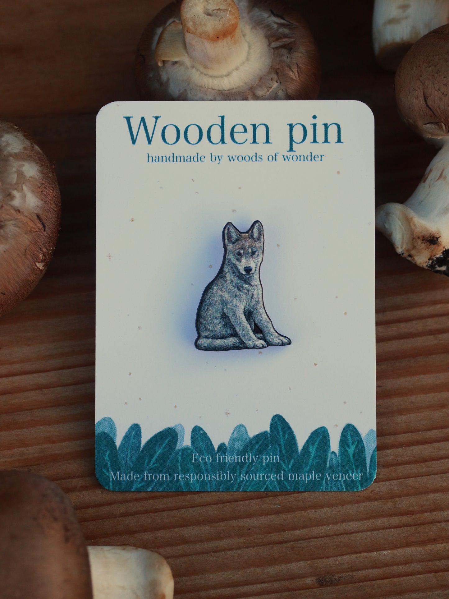 Wolf cub wooden pin