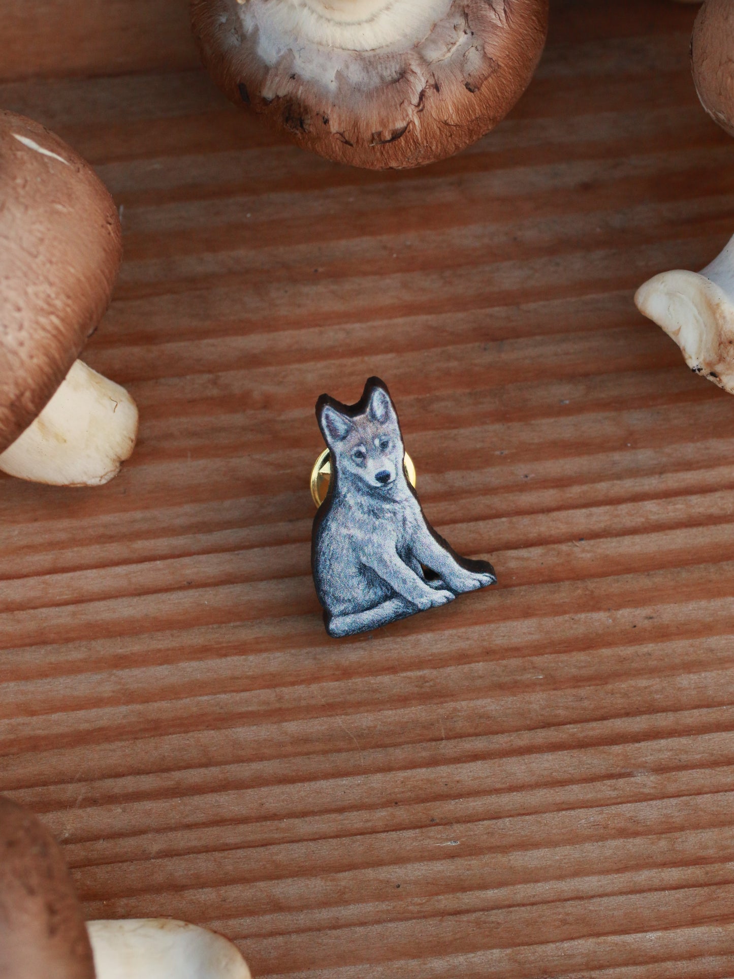 Wolf cub wooden pin