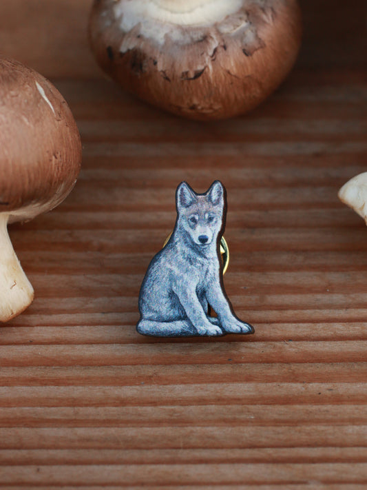 Wolf cub wooden pin