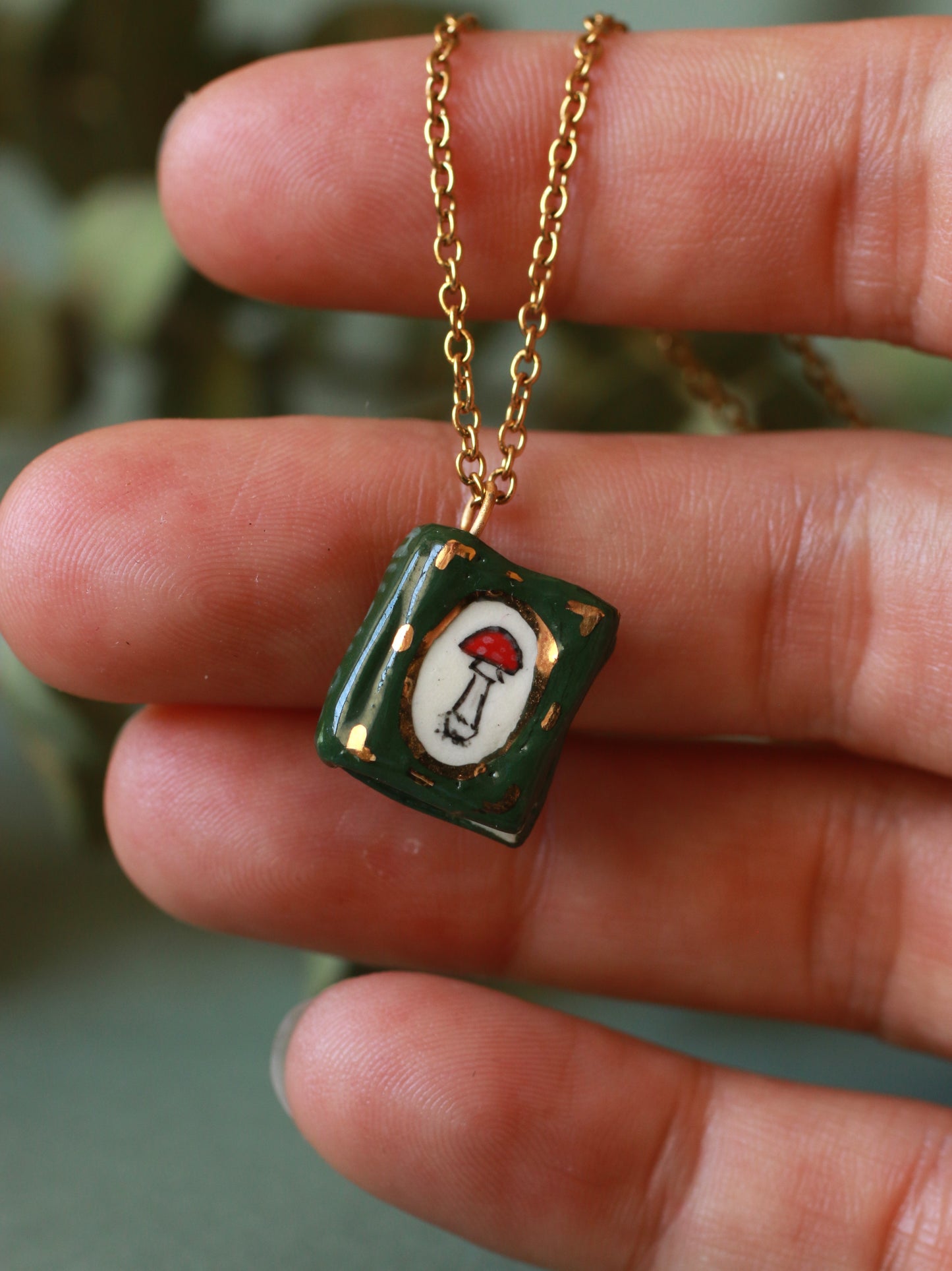 Mushroom book necklace