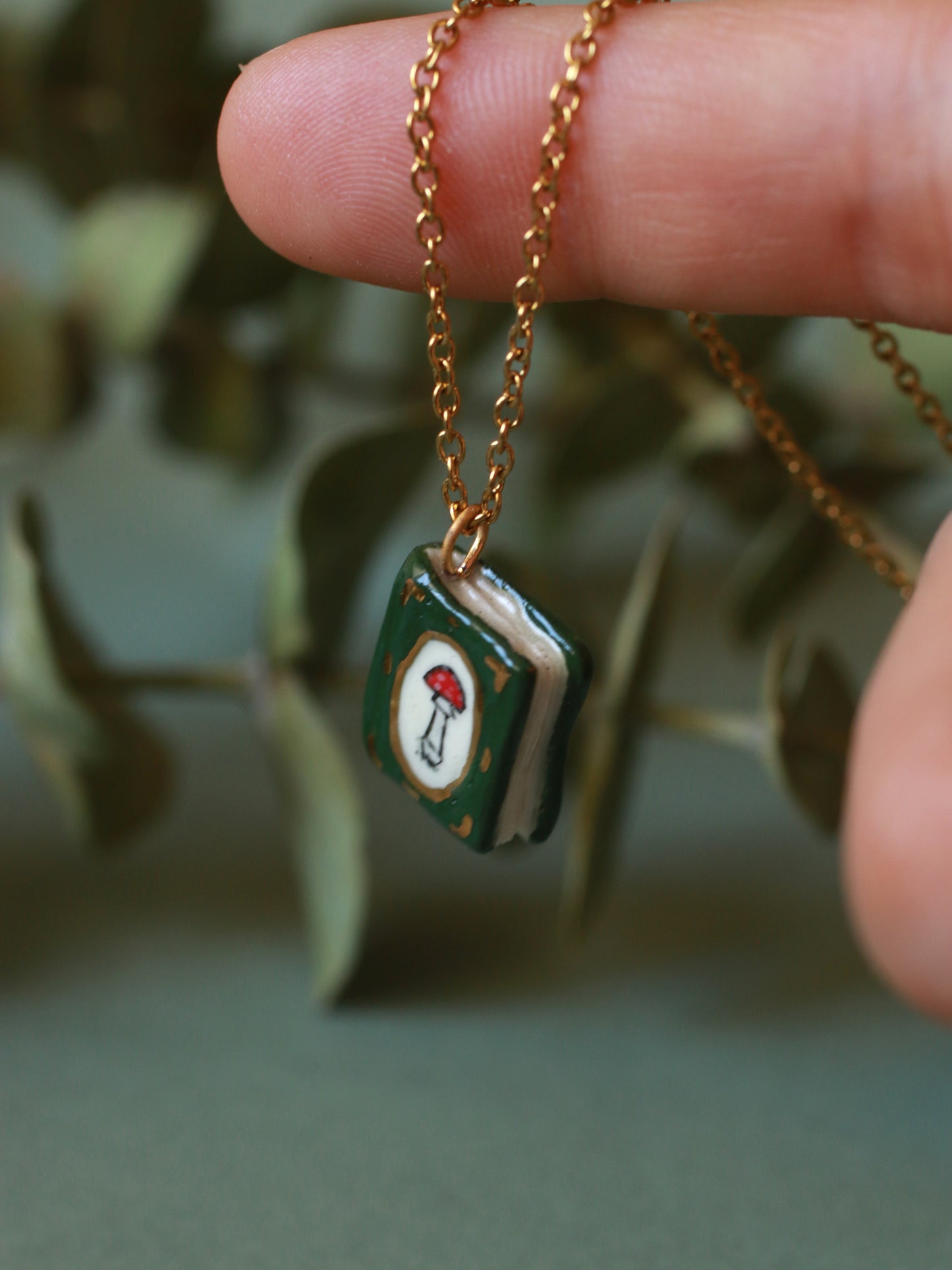 Mushroom book necklace