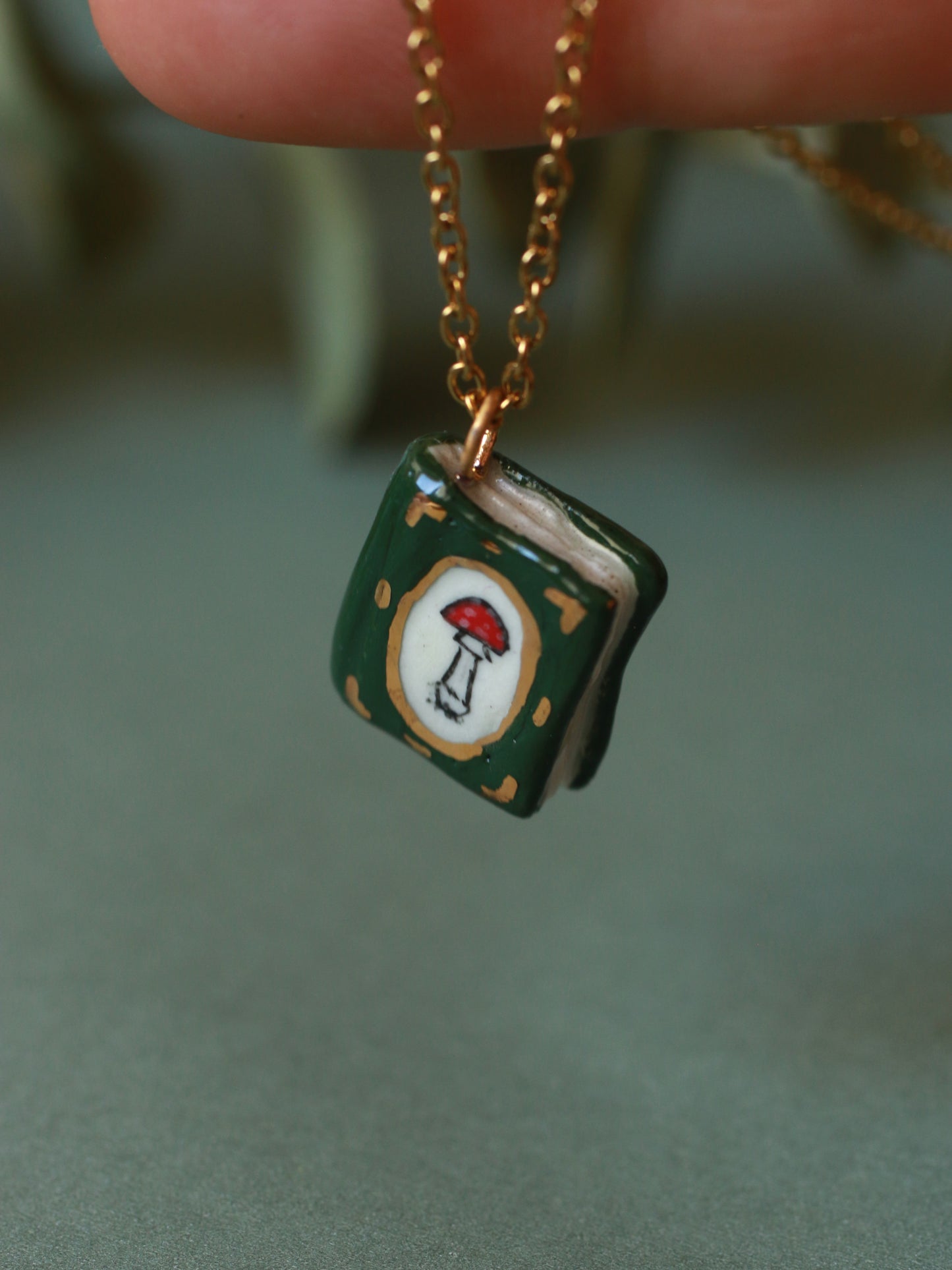 Mushroom book necklace