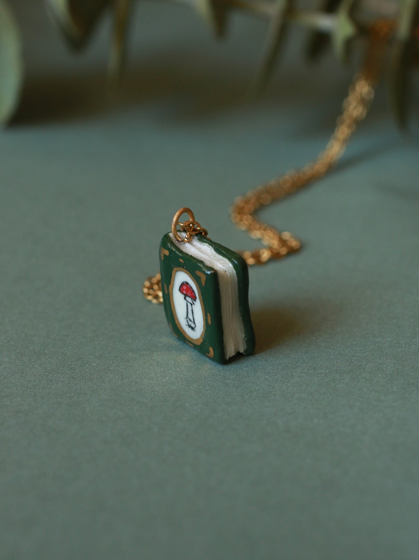 Mushroom book necklace