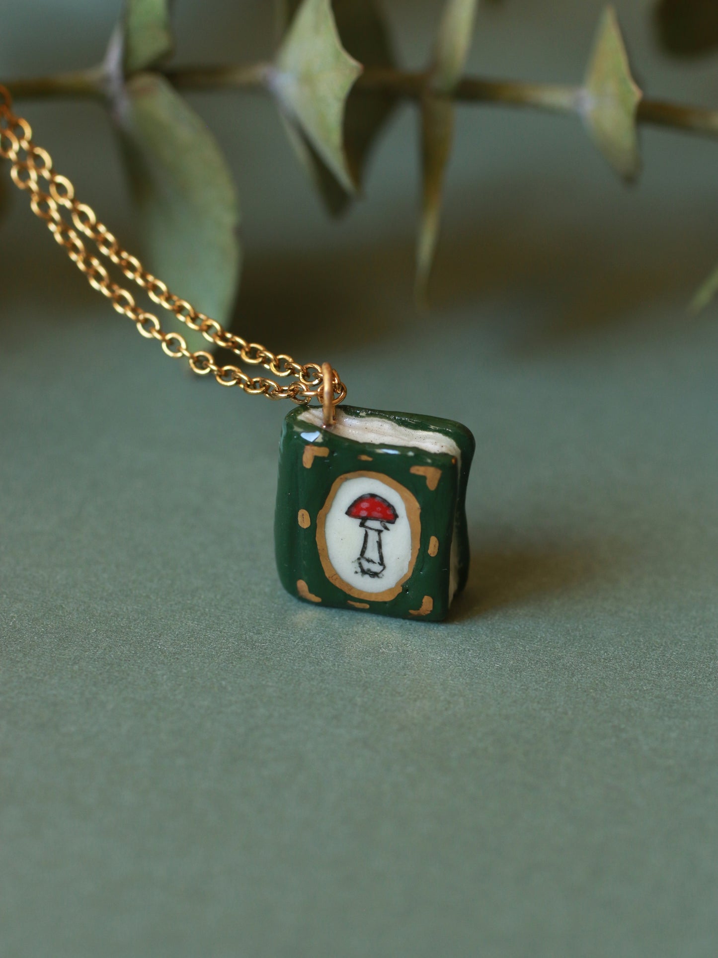 Mushroom book necklace