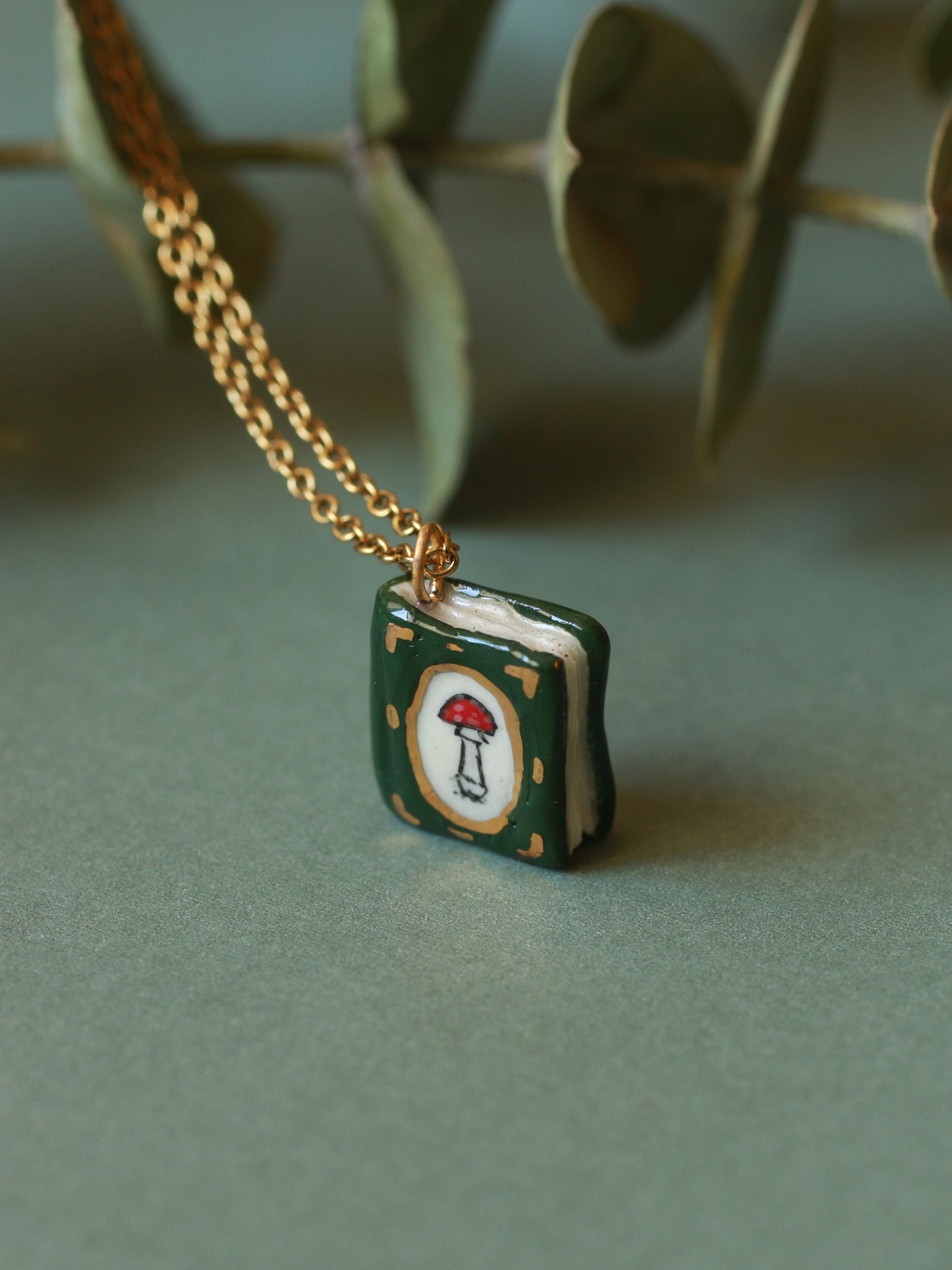Mushroom book necklace