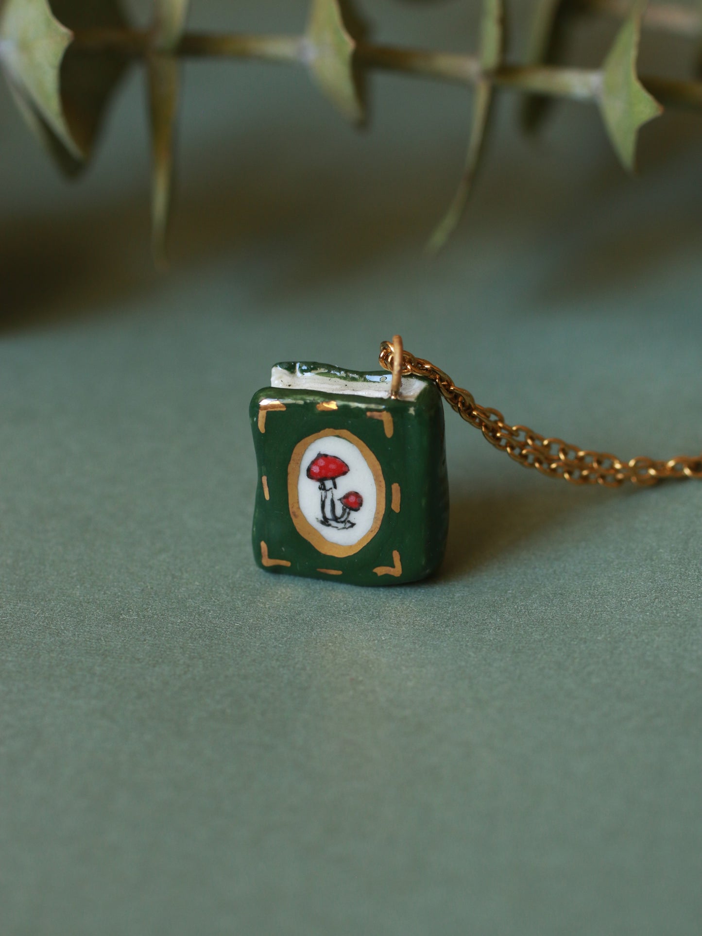 Mushroom book necklace