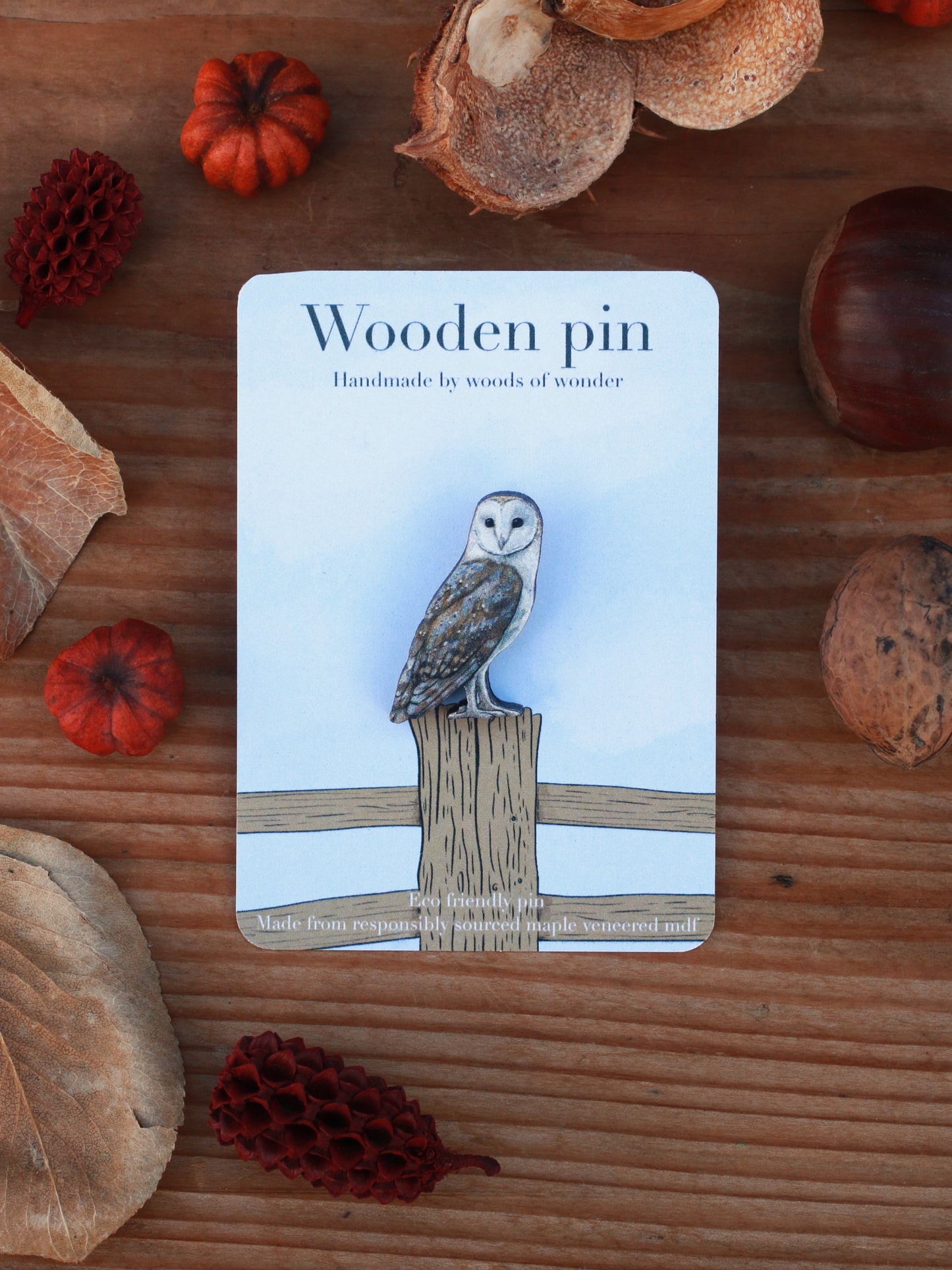 Barn owl pin - wooden pin