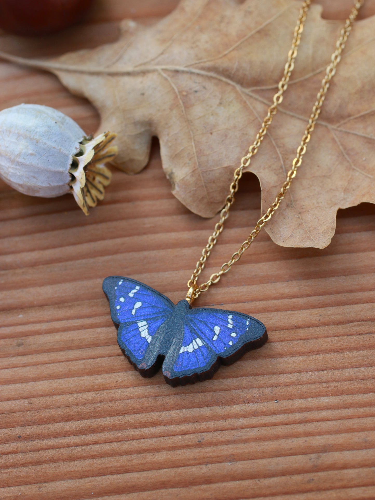 Purple emperor butterfly necklace