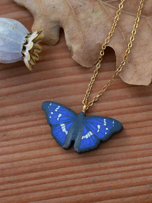 Purple emperor butterfly necklace