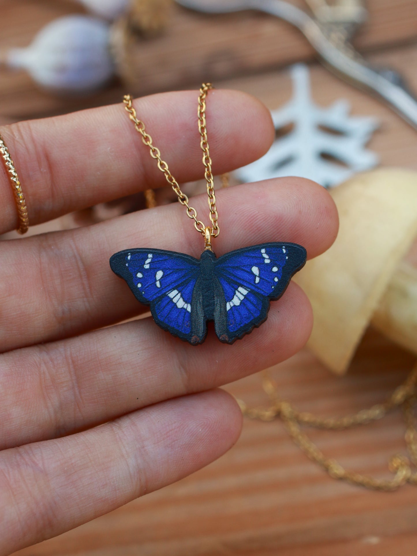 Purple emperor butterfly necklace