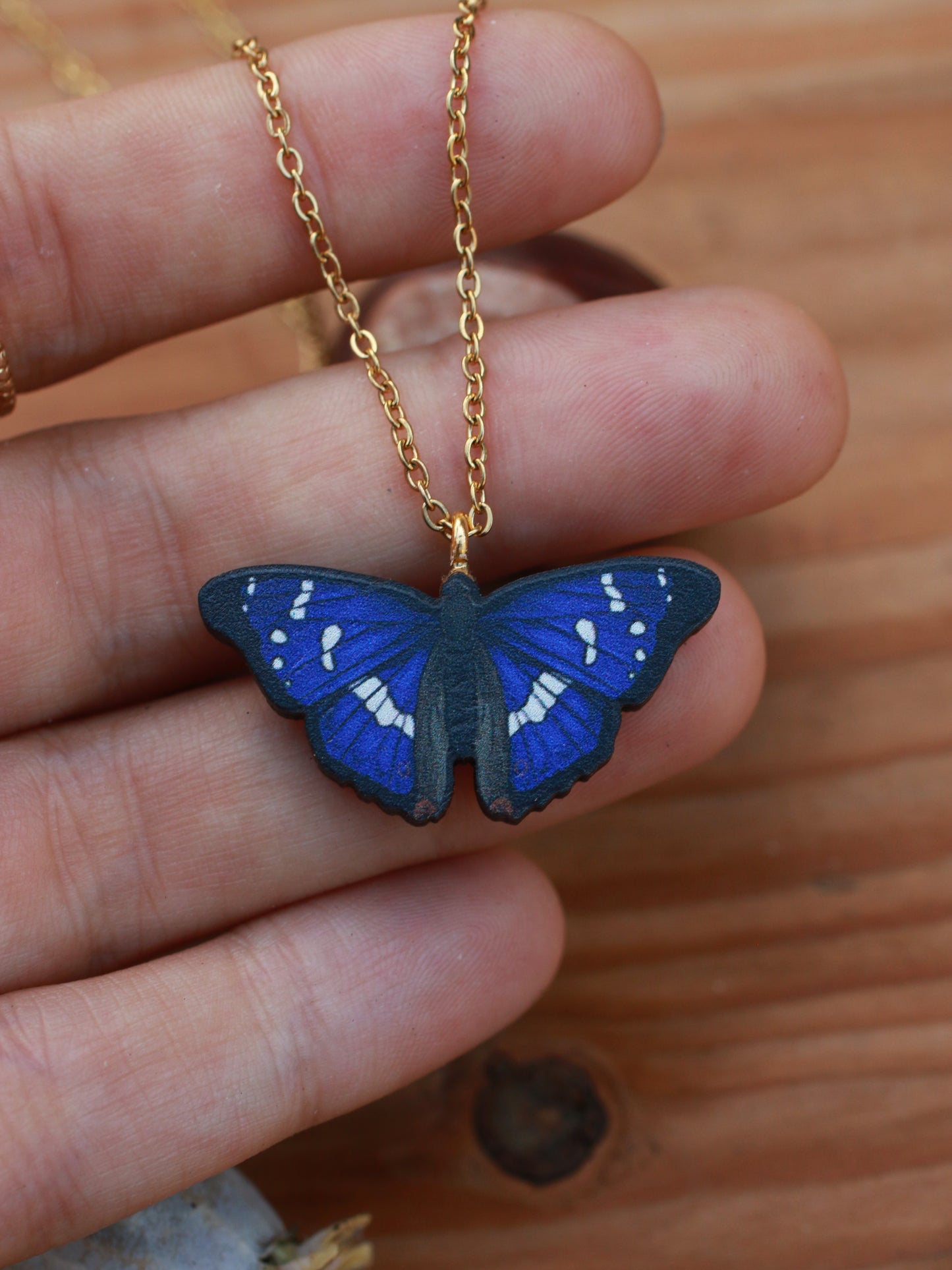 Purple emperor butterfly necklace