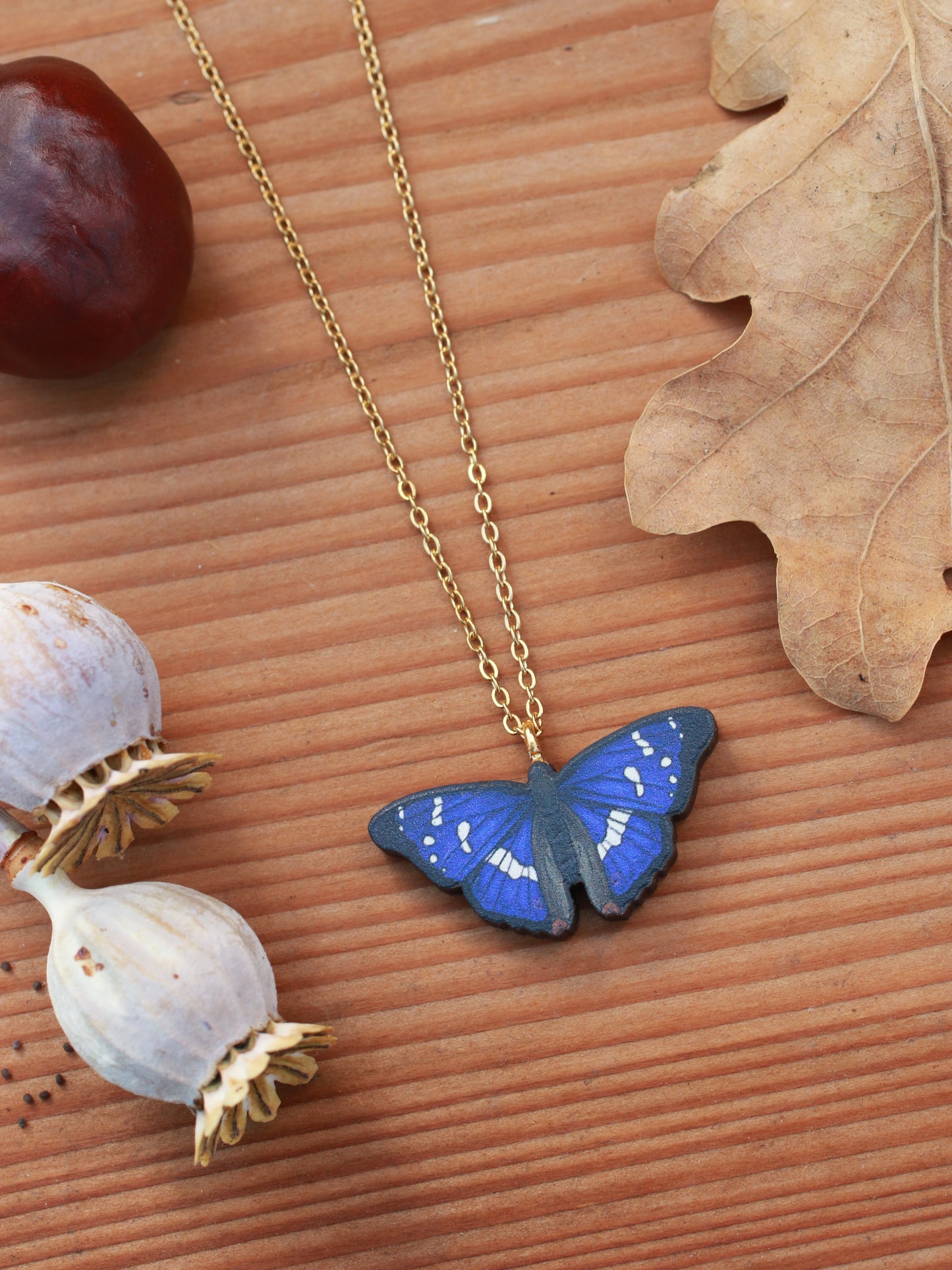 Purple emperor butterfly necklace