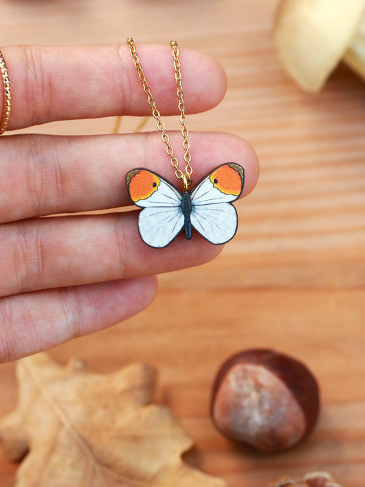 Wooden Orange tip Butterfly necklace