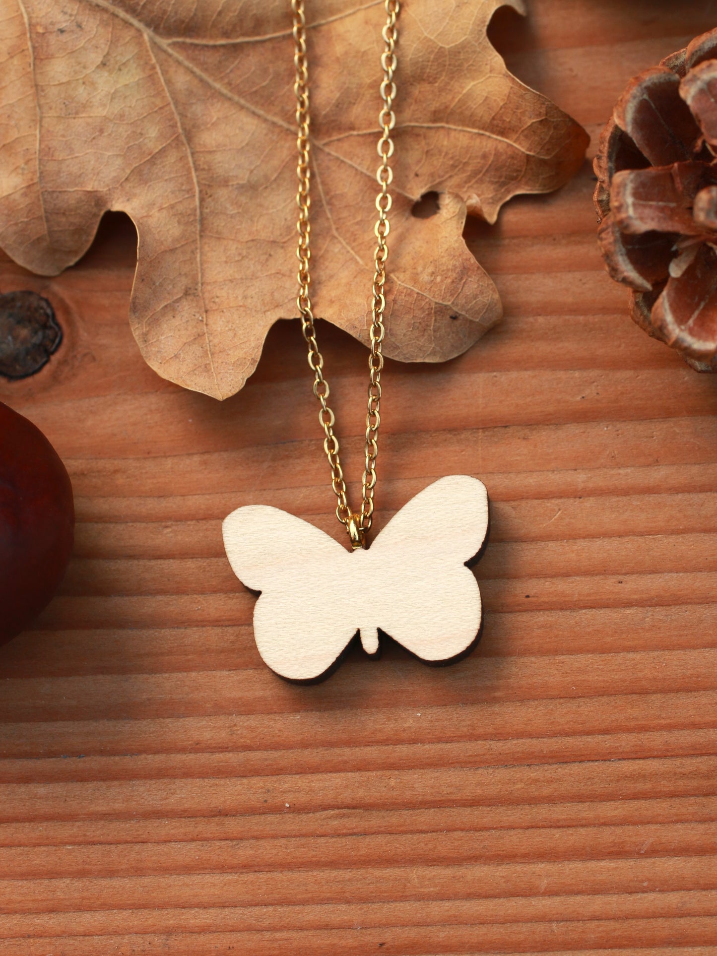 Wooden Orange tip Butterfly necklace