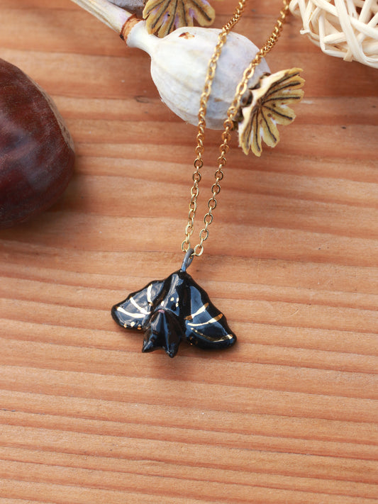 Bat necklace - Ceramic pendant 22k gold details