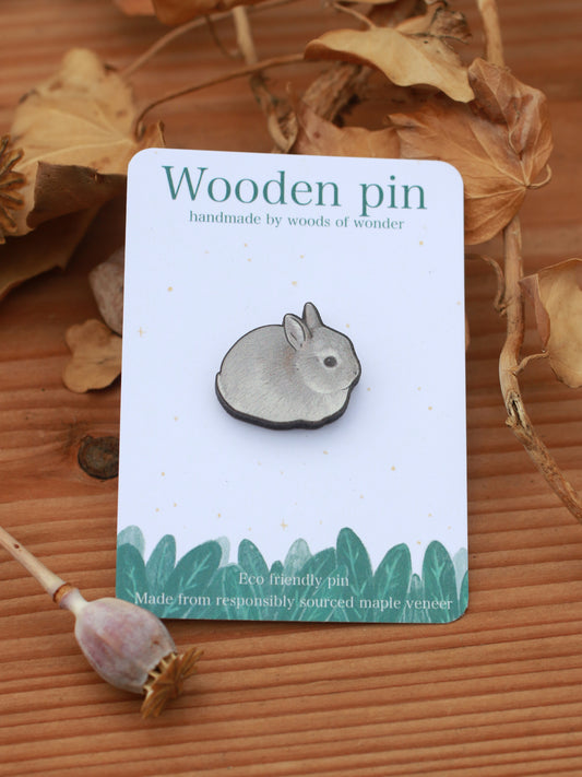 Gray Rabbit pin - gray bunny brooch