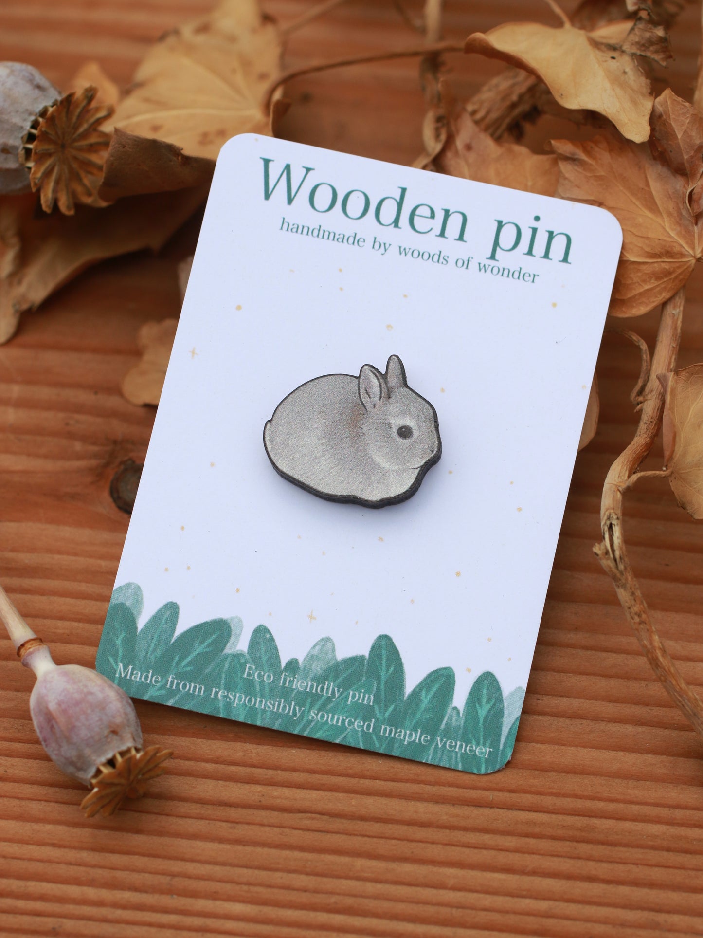 Gray Rabbit pin - gray bunny brooch