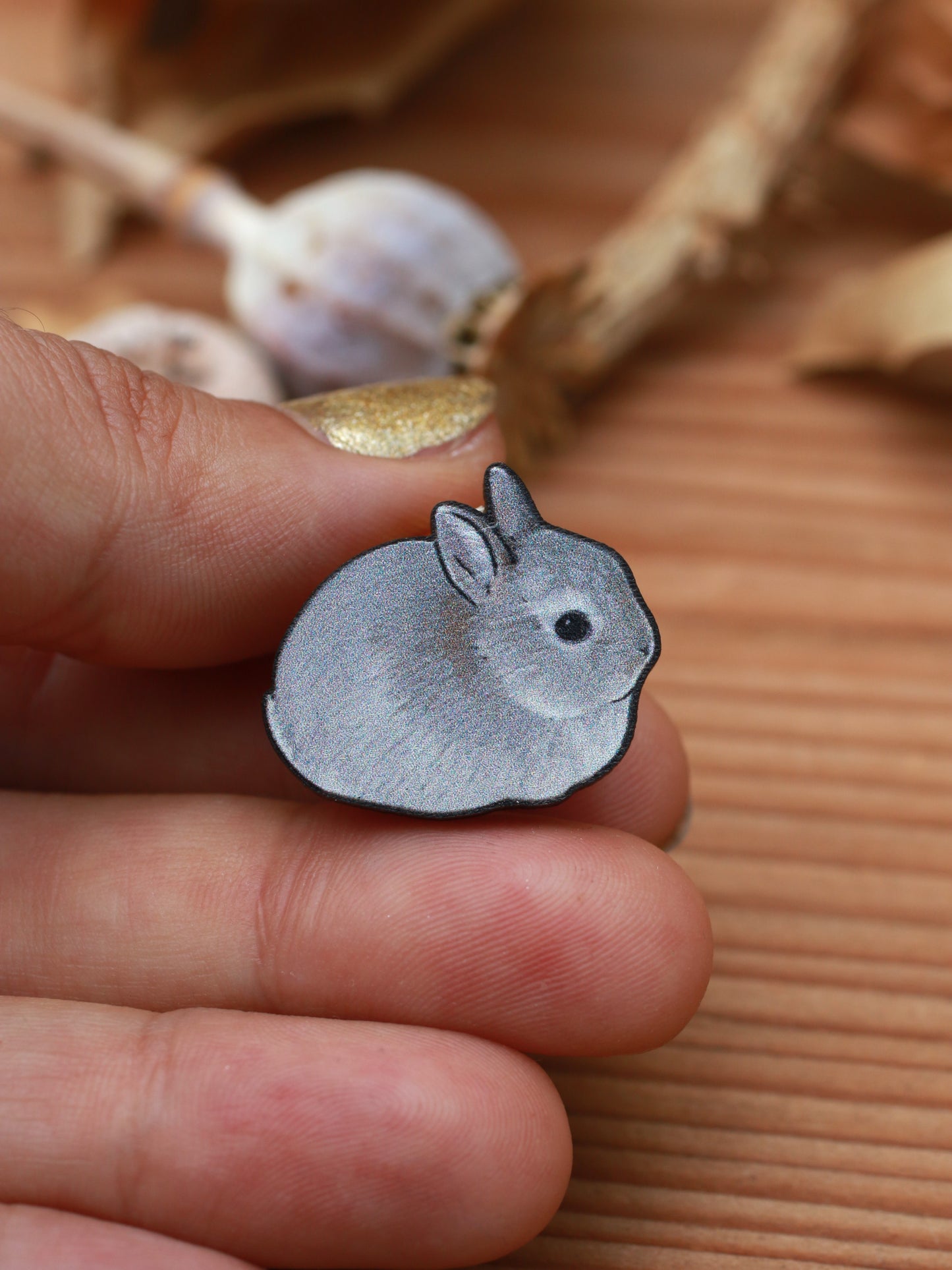 Gray Rabbit pin - gray bunny brooch