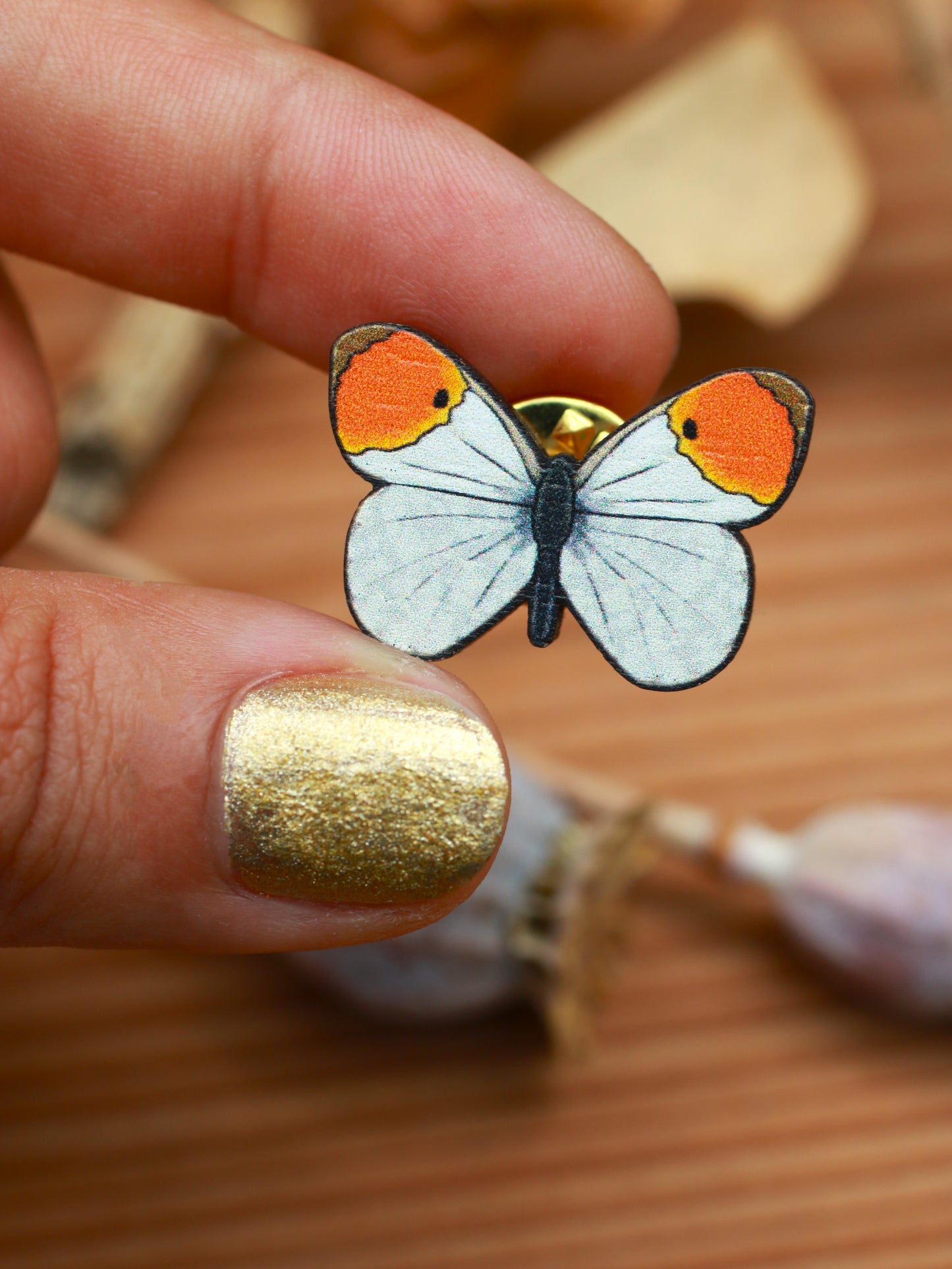 Orange tip butterfly pin