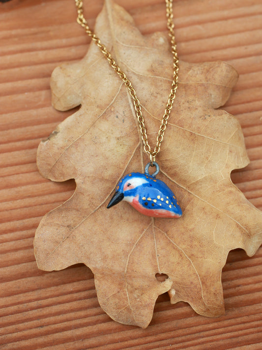 Ceramic Kingfisher necklace - with 22k gold details
