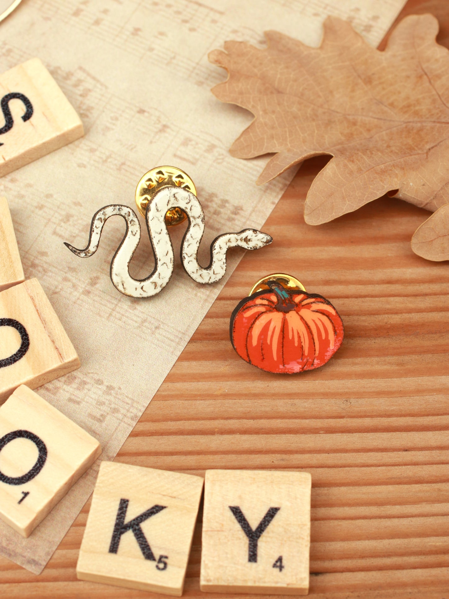 Pumpkin and snake pin set