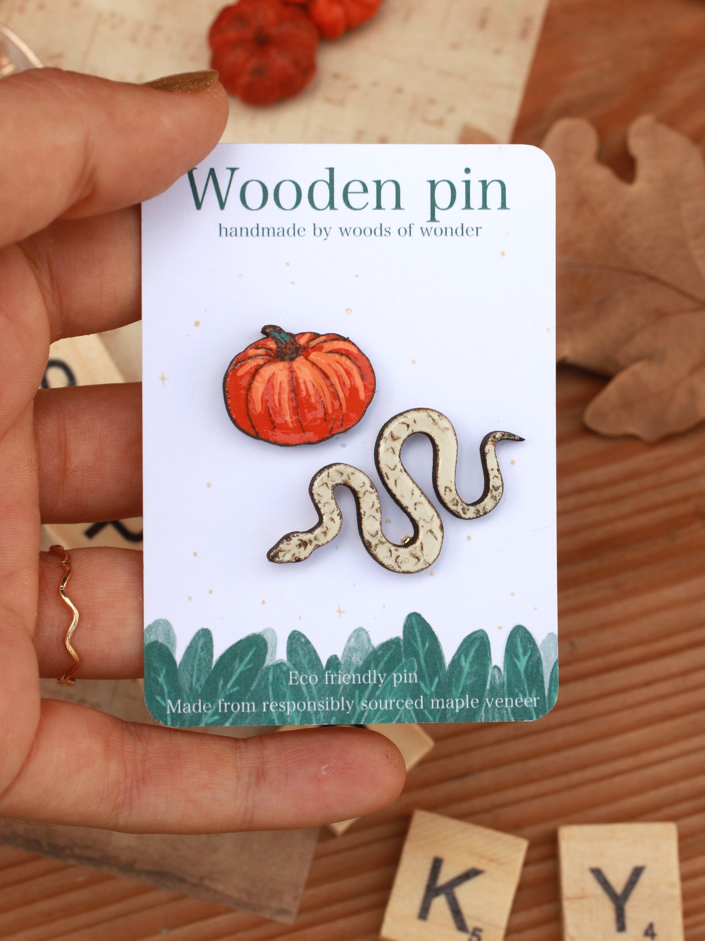 Pumpkin and snake pin set