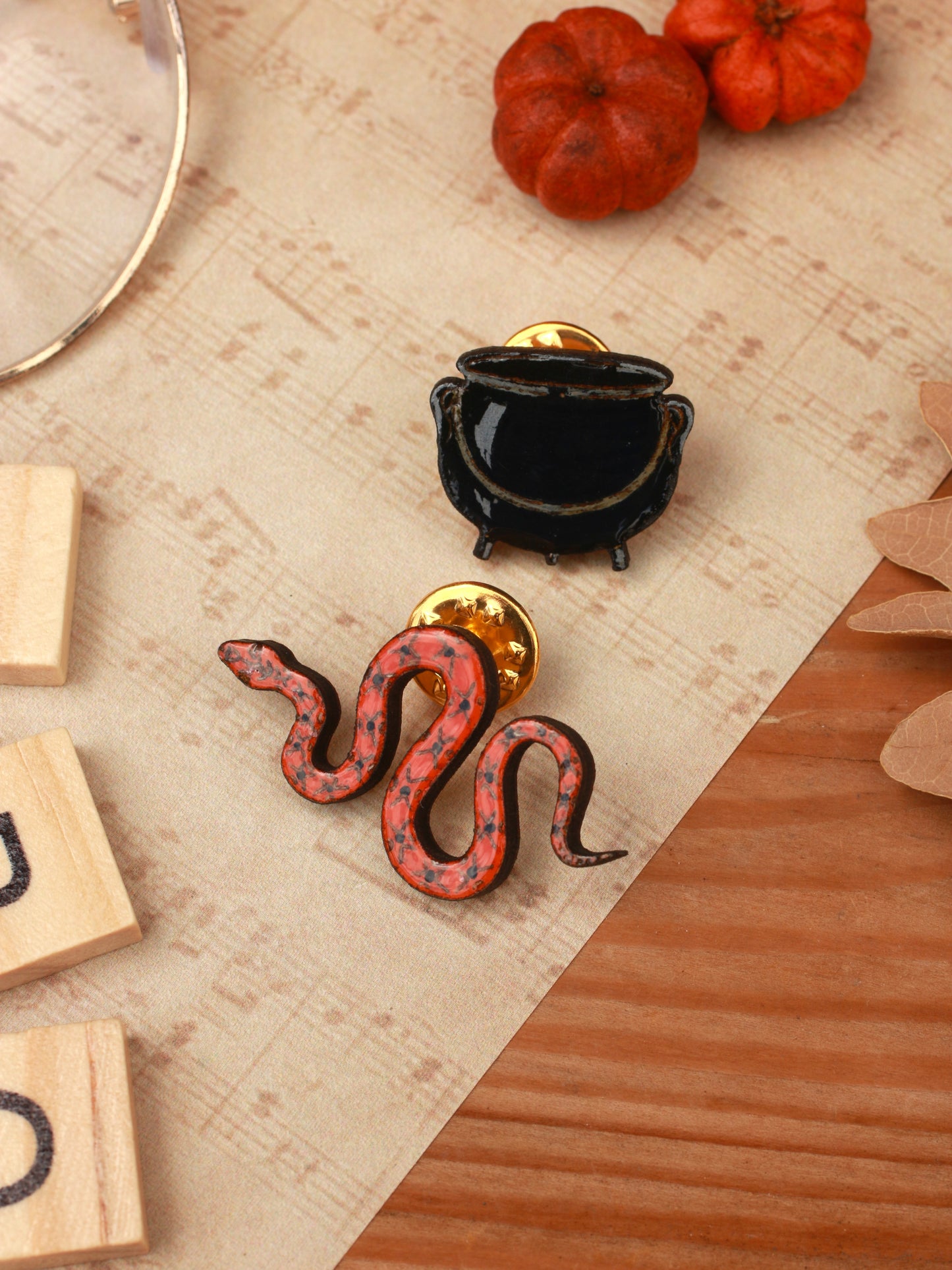 Cauldron and snake pin set