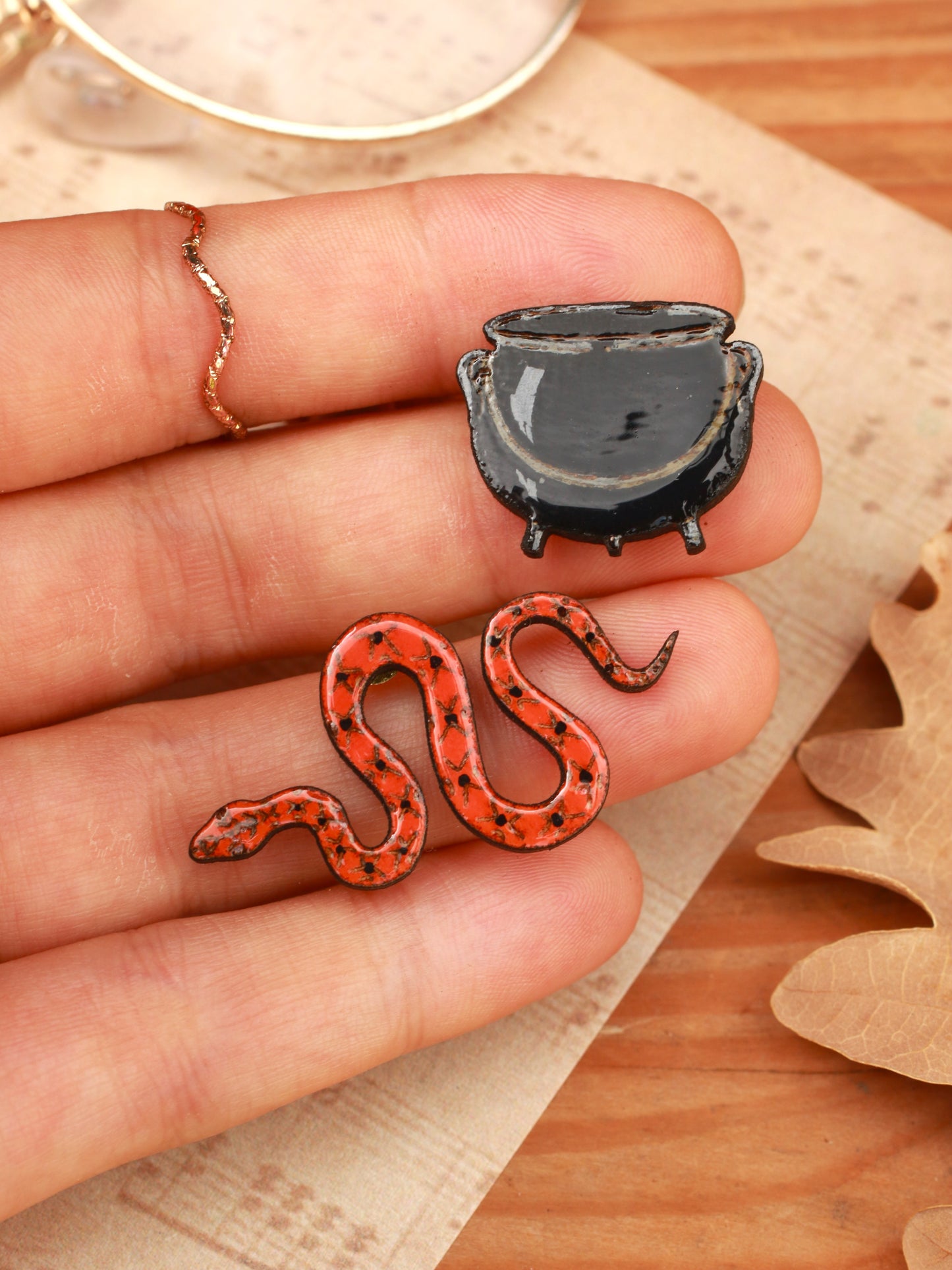 Cauldron and snake pin set