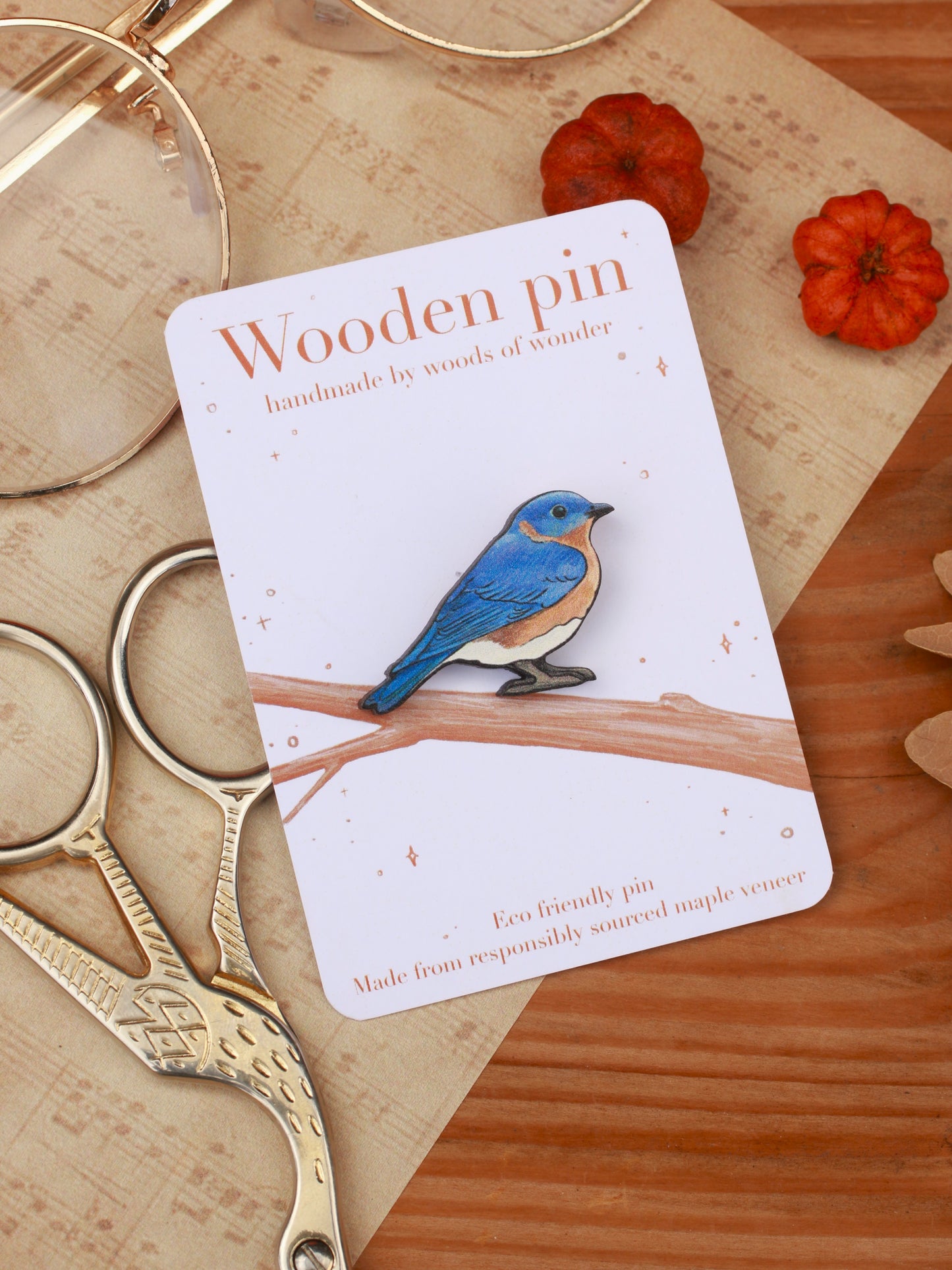 Blue bird wooden pin