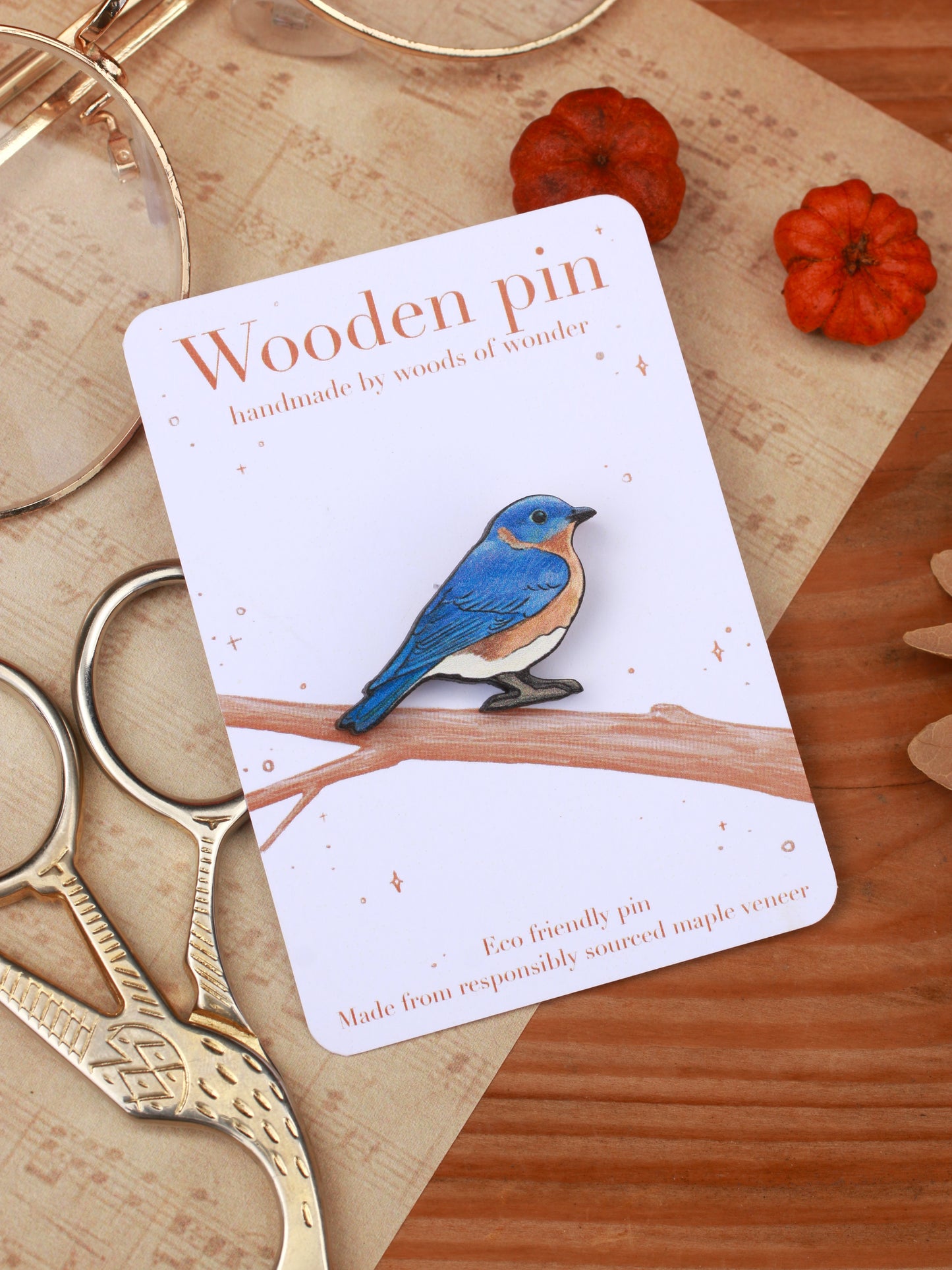 Blue bird wooden pin