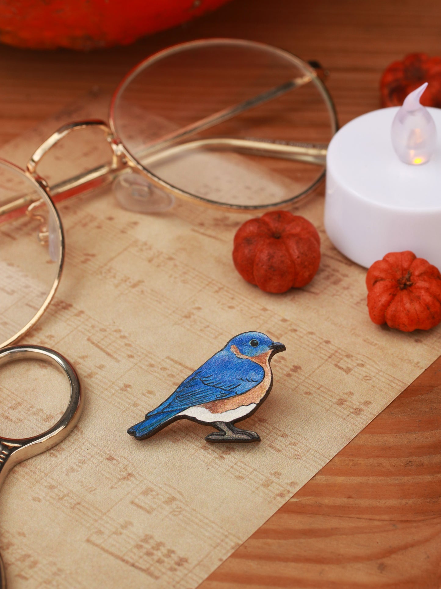 Blue bird wooden pin