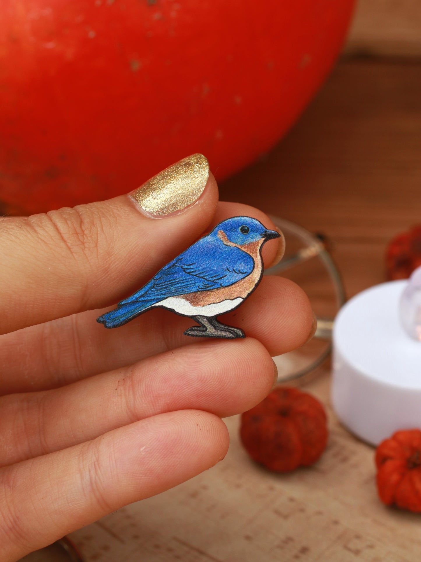 Blue bird wooden pin