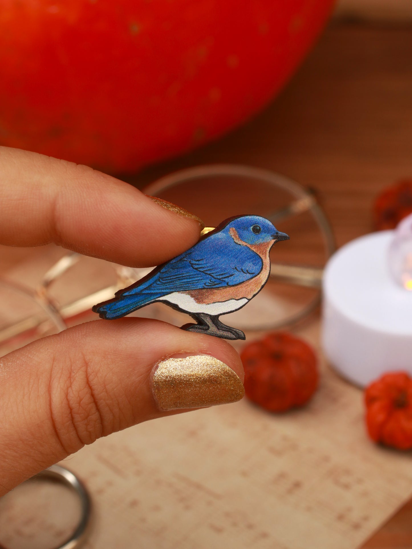 Blue bird wooden pin